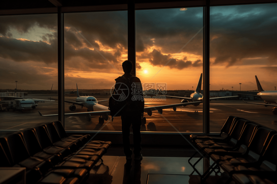 机场的日落场景图图片