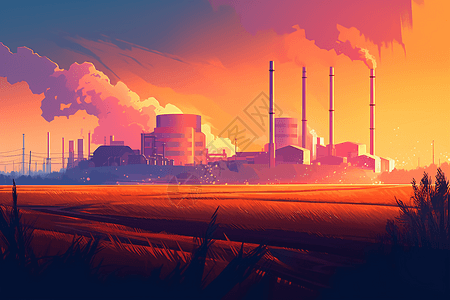 夕阳下的发电厂图片
