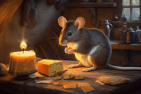 老鼠在屋里吃奶酪漫画插图图片