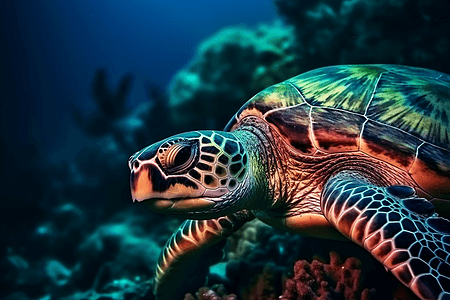 珊瑚礁上的海龟背景图片