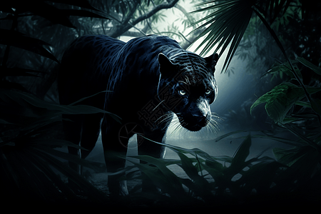丛林里狩猎的黑豹图片
