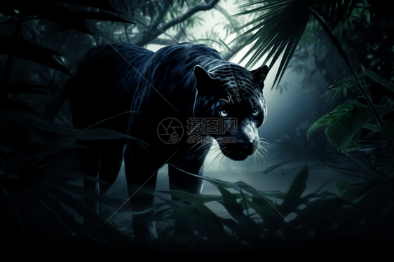 丛林里狩猎的黑豹图片