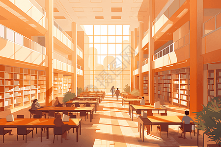 大学图书馆的景色插图图片
