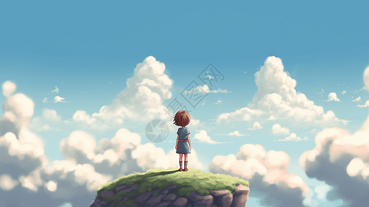 动漫小姑娘站在一个山头上图片