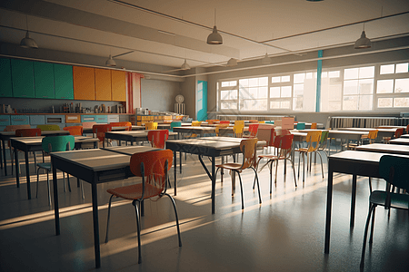 公开课彩色桌椅教室场景背景图片