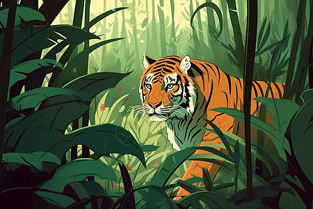 老虎在丛林中徘徊图片