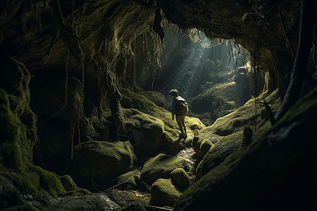 长满苔藓的迷人洞穴图片