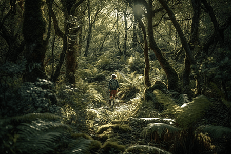 人在森林中漫步图片素材