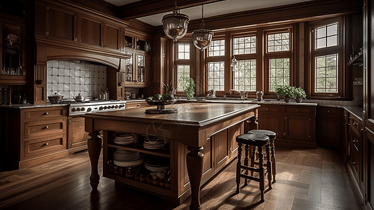 复古木质厨房装修图片