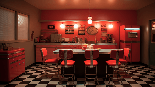 粉色复古厨房设计图片