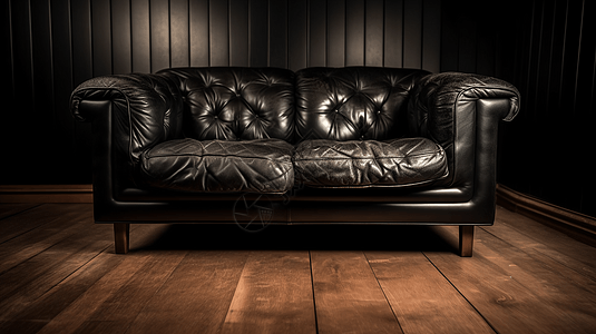 黑色皮革高档沙发图片