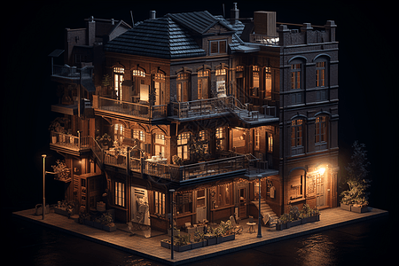夜晚的房屋模型图片