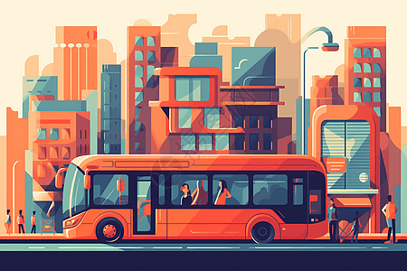 公共汽车游览城市背景图片
