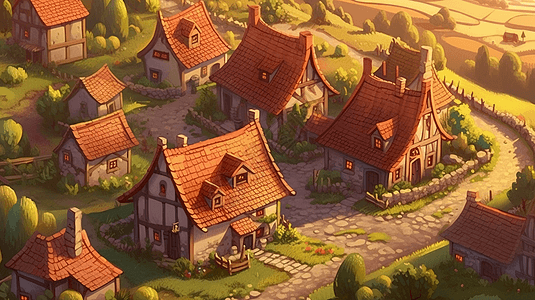 日落下的村庄图片