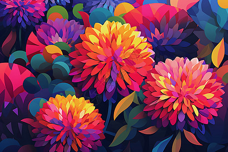 色彩鲜艳的花朵绘画插图背景图片