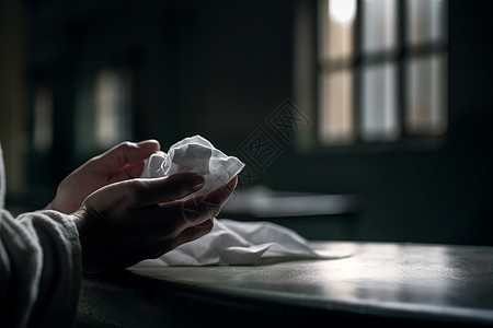 纸巾擦手的特写图片