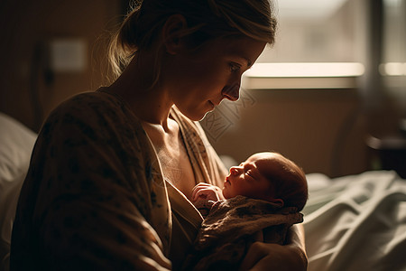 母亲把她的新生儿抱在怀里图图片