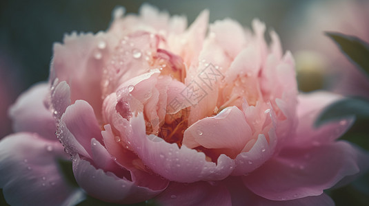 露水的粉红色牡丹的特写镜头图片