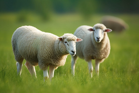 绿色草地上的绵羊特写镜头图片
