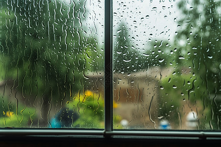 夏季多雨季节的窗户特写镜头背景