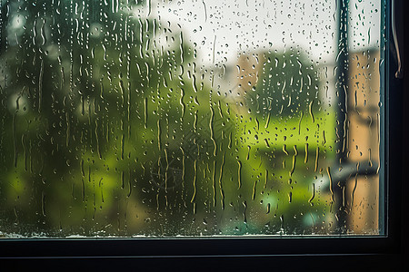 夏季多雨季节的窗户特写图高清图片