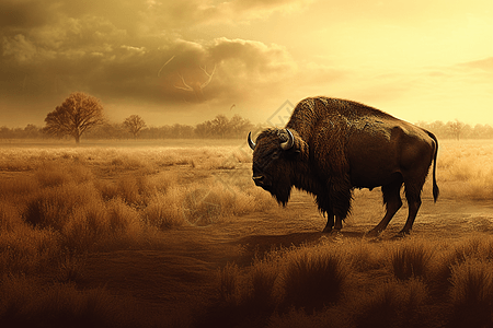 色野的平原野牛背景图片