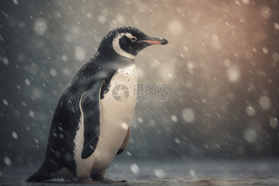 站在雪中的企鹅图片