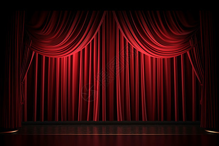 大红色窗帘聚光灯舞台3D概念图图片