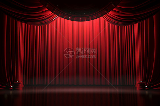 带聚光灯的大红色窗帘舞台图片