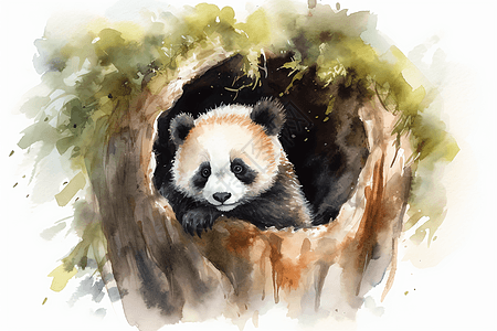 在舒适树洞里的熊猫图片