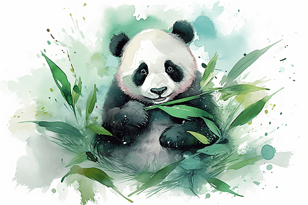 竹叶上咀嚼的熊猫图片