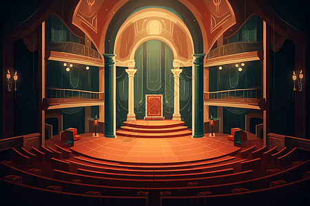 歌剧院舞台明亮的剧院舞台插画