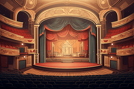 歌剧院舞台无人的剧院舞台插画