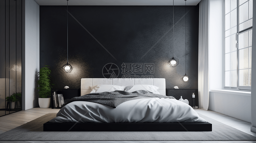 深色现代卧室装饰图片