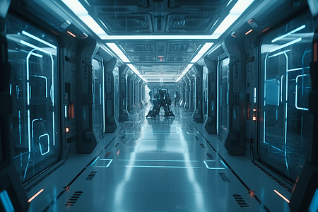 空间站走廊中的机器人图片