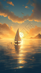 日落下航行的小帆船图片
