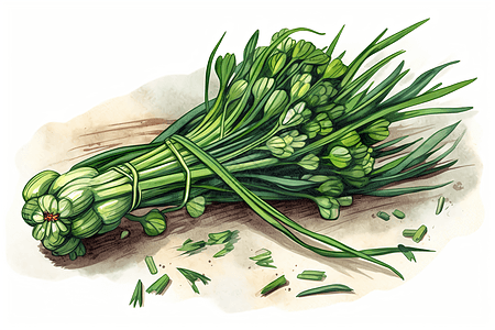 韭菜种植蔬菜韭菜植物平面插图插画
