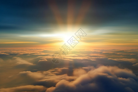 天空平面日落太阳和乌云图片