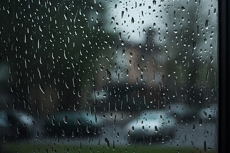 大雨时带雨滴的窗户图片