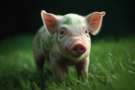 绿色草地上的猪背景图片