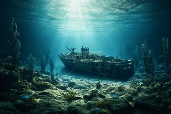 沉入海底的船图片
