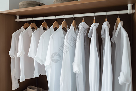 木质衣柜里的白色服饰图片