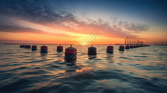 日出时的海洋潮汐涡轮机图片