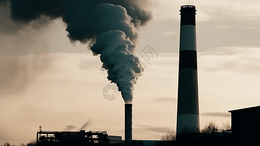 工业工厂烟囱烟雾上升图片