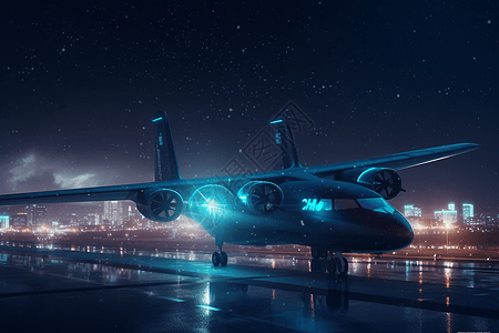 夜晚机场起飞的飞机图片