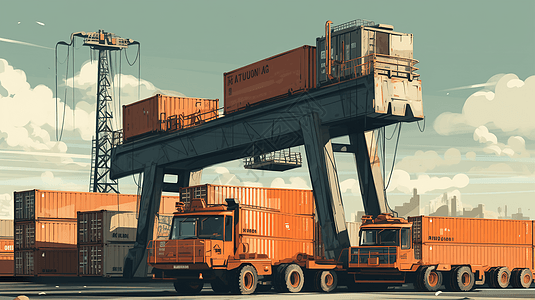 工业运输港口的创意插图图片