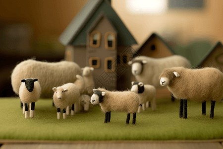 羊毛毡农场动物场景图片
