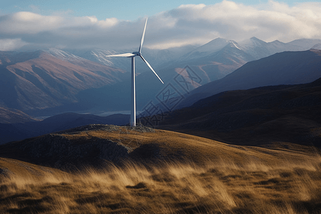 山脉上的风力涡轮机图片