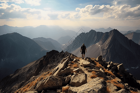 站在山顶上的旅行者背景图片