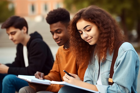 校园里的学生图片